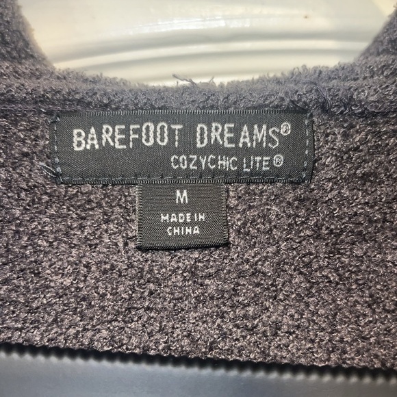 Barefoot Dreams Hooded CozyChic Relaxed Open Front Cardigan in Charcoal Gray - Picture 4 of 9